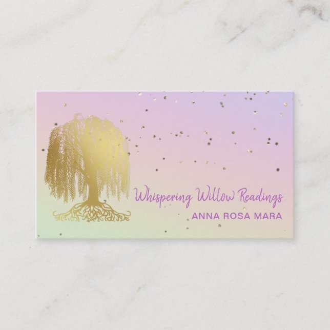 Carte De Visite *~* Gold Willow Tree Stars Rainbow Pastel (Devant)