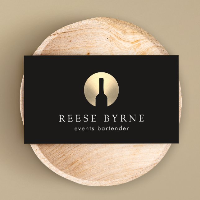 Carte De Visite Gold Wine Bottle Événements Bartender Logo (Créateur téléchargé)