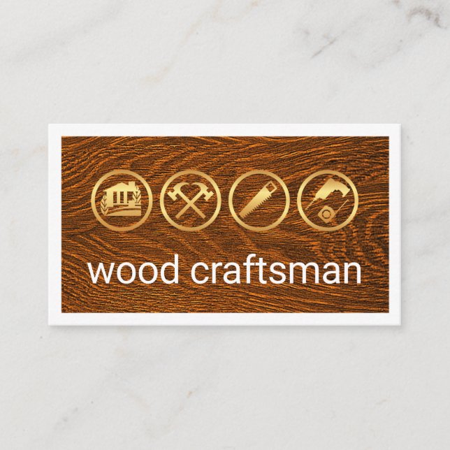 Carte De Visite Gold Woodman Tools On Timber Wood (Devant)