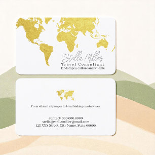 Carte De Visite Gold World Map Travel Consultant