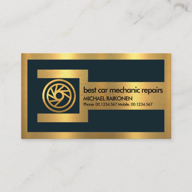 Carte De Visite Gold Wrench Frame Gold Tire Automotive Mécanique (Devant)