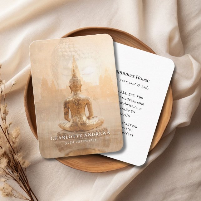 Carte De Visite Golden Buddha – Yoga Reiki Meditation  (Golden Buddha – Yoga Reiki Wellness Business Card)