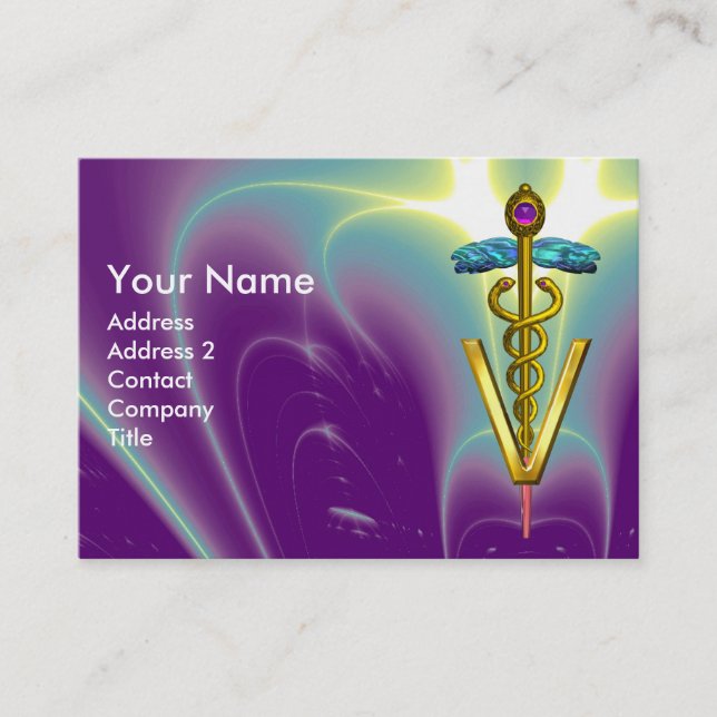 Carte De Visite GOLDEN CADUCEUS VETERINARY SYMBOLE / Purple teal (Devant)