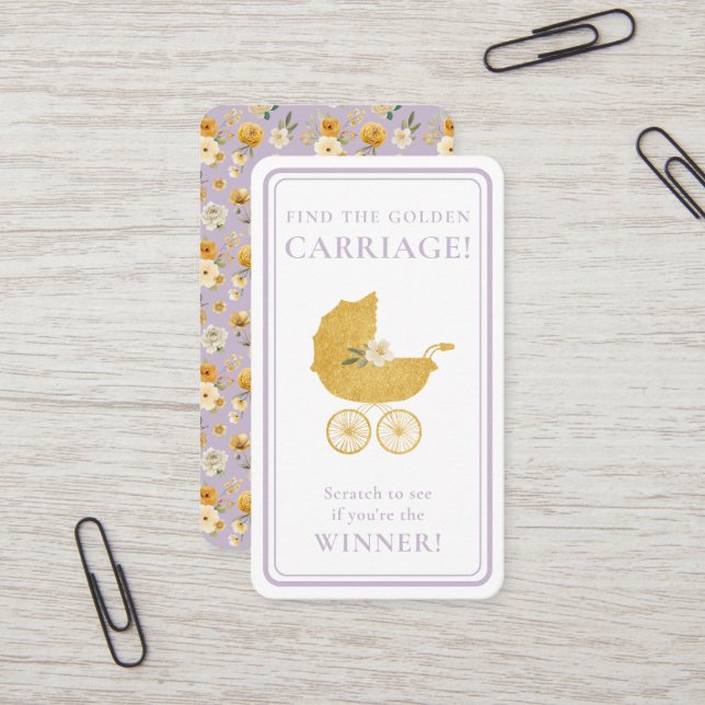 Carte De Visite Golden Carriage Scratch-Off Game | Lavender Winner (Devant/Arrière en situation)