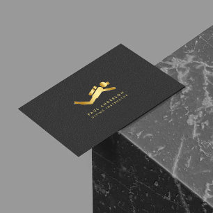 Carte De Visite Golden Diving Instructor Logo Élégant Monogramme