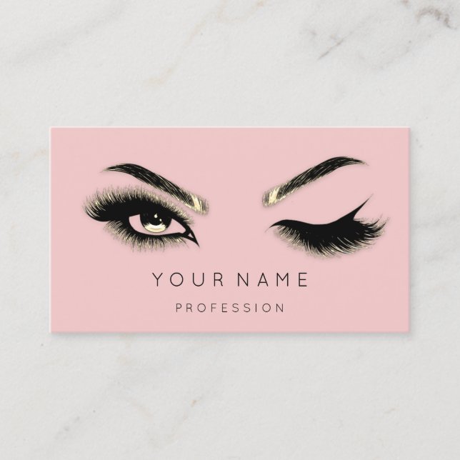 Carte De Visite Golden Eyelash Brows Microblading QRCODE Rose (Devant)