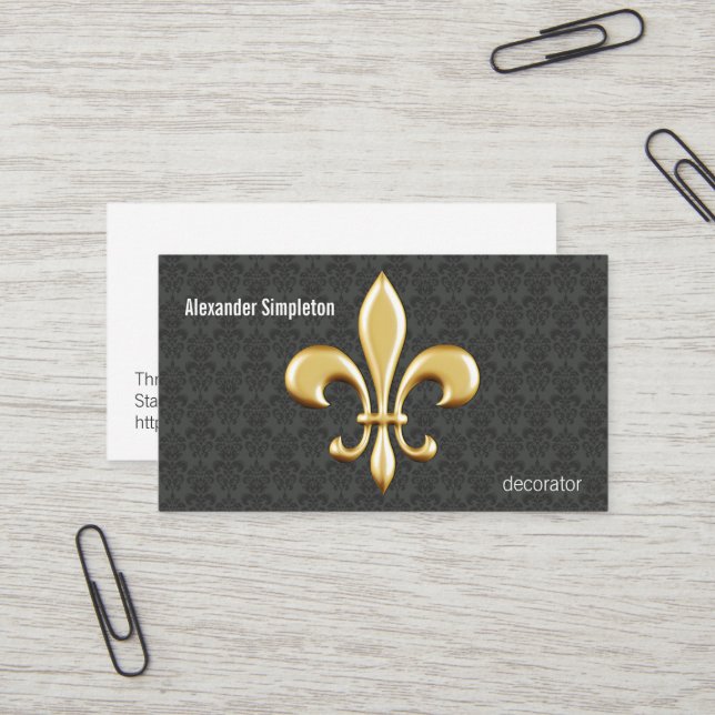 Carte De Visite Golden Fleur De Lis sur la damassé (Devant/Arrière en situation)