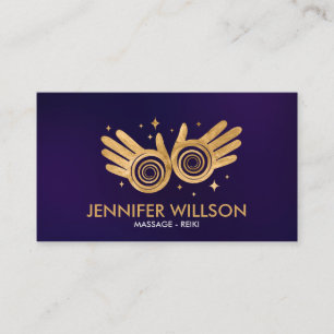 Carte De Visite Golden Healing Hands Energy Spiral sur violet