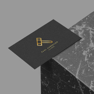 Carte De Visite Golden Lawyer Hammer Logo Élégant Monogramme