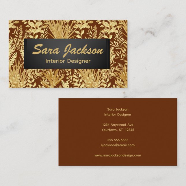 Carte De Visite Golden Leaves and Grass Interior Design Artist  (Devant / Derrière)