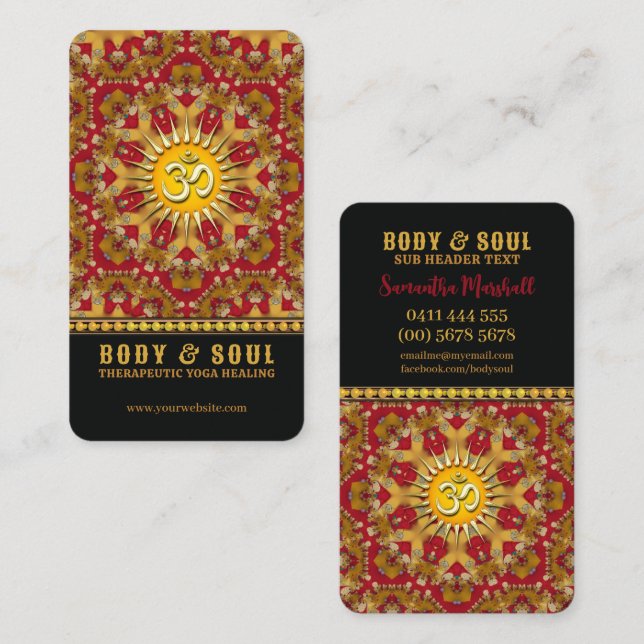 Carte De Visite Golden Mandala Soigner l'amour Yoga (Devant / Derrière)