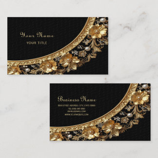 Carte De Visite Golden Ornate Flowers Business Card