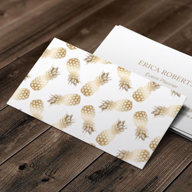 Carte De Visite Golden Pineappy Motif Event Planning (Créateur téléchargé)