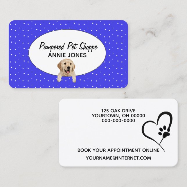 Carte De Visite Golden Retriever sur les Pois pour la culture des  (Devant / Derrière)