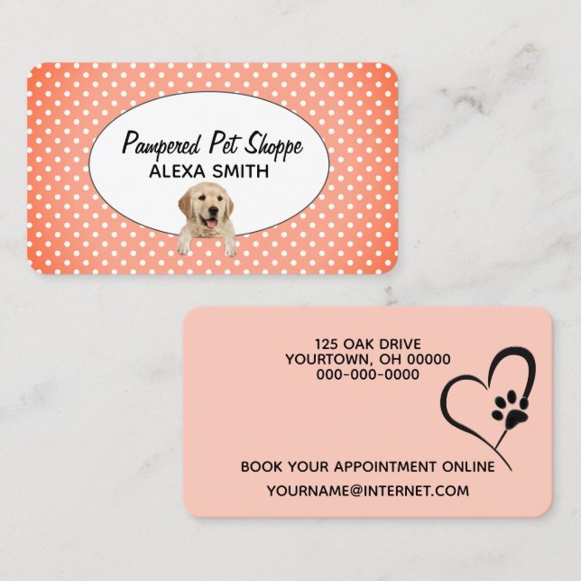Carte De Visite Golden Retriever sur les Pois pour la culture des  (Devant / Derrière)