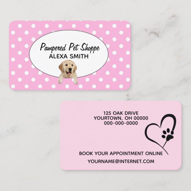 Carte De Visite Golden Retriever sur les Pois pour la culture des  (Devant / Derrière)
