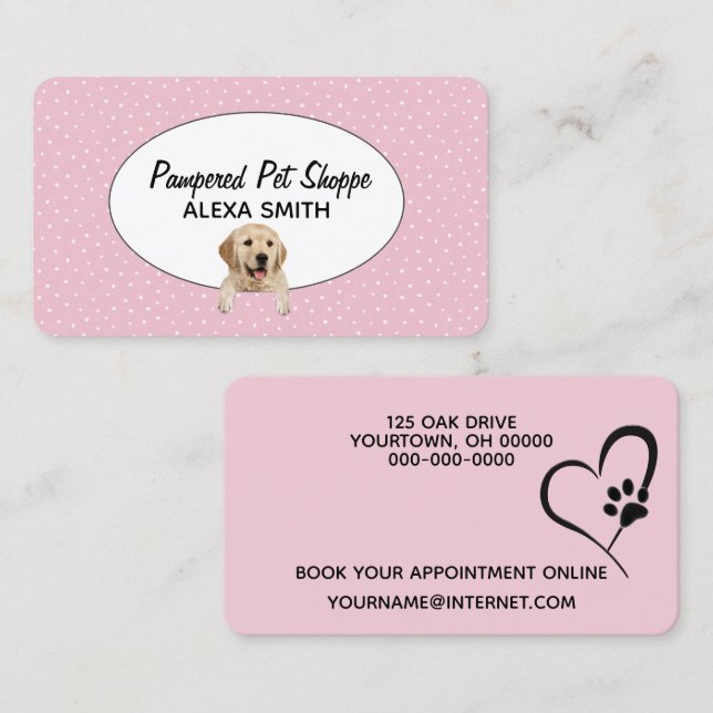 Carte De Visite Golden Retriever sur les Pois pour la culture des  (Devant / Derrière)