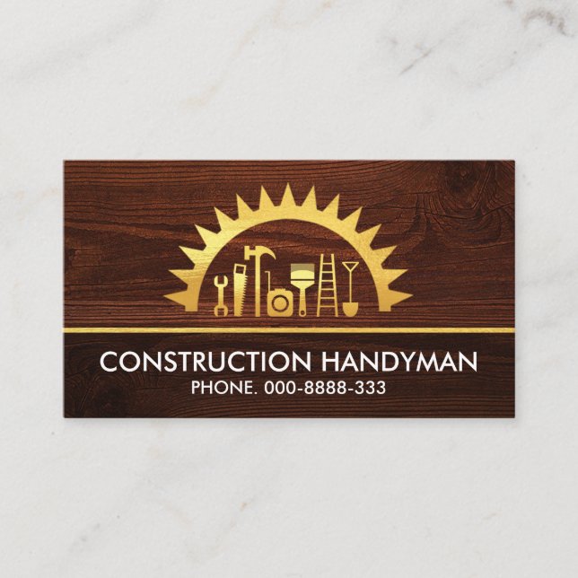 Carte De Visite Golden Saw Handyman Outils Timbre (Devant)