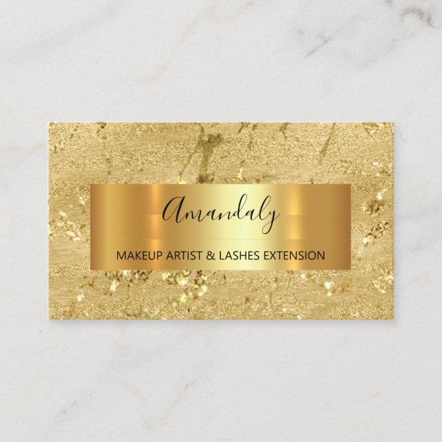 Carte De Visite Golden Strokes Beauté Shop Minimalisme Élégant (Devant)