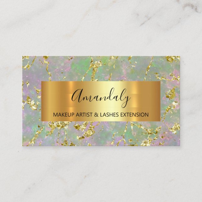 Carte De Visite Golden Strokes Beauty Shop Mint Green Marble (Devant)