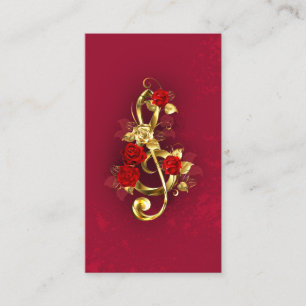 Carte De Visite Golden Treble Clef avec fleurs Roses