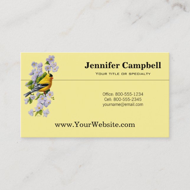 Carte De Visite Goldfinch et fleurs de pomme blanche (Devant)