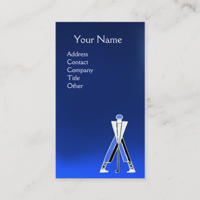 CARTE DE VISITE GOLFER BLEU STYLISÉ, MONOGRAMME D'INSTRUCTEUR DE G (Devant)