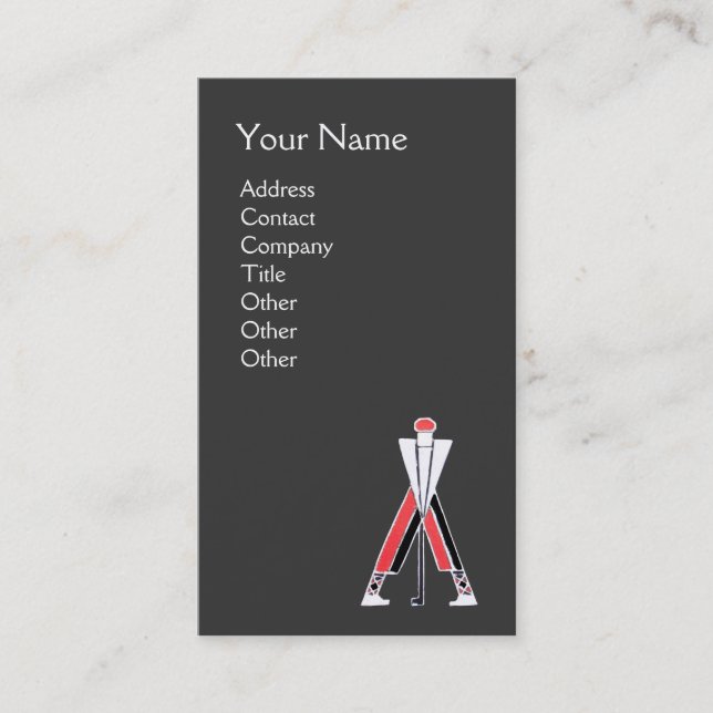 CARTE DE VISITE GOLFER ROUGE GRIS STYLISÉ, MONOGRAMME D'INSTRUCTEU (Devant)