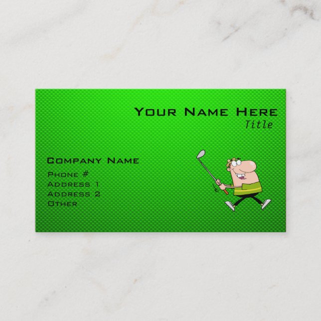 Carte De Visite Golfeur de dessin animé; vert (Devant)