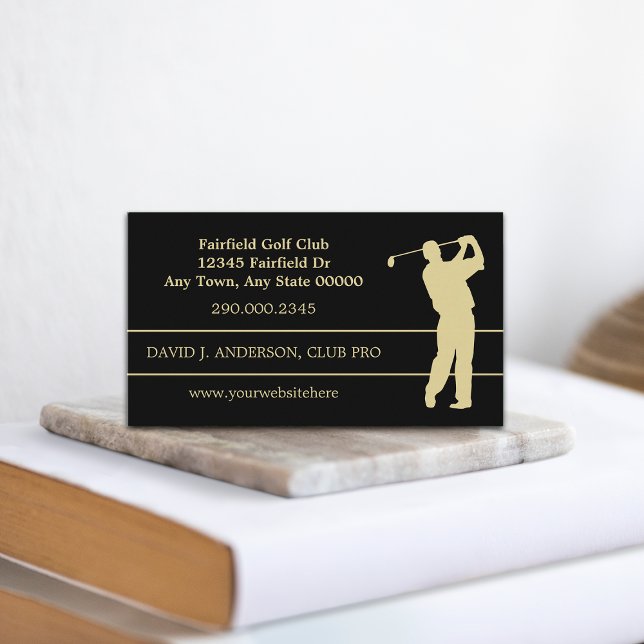 Carte De Visite Golfeur Silhouette Or sur Noir (Créateur téléchargé)
