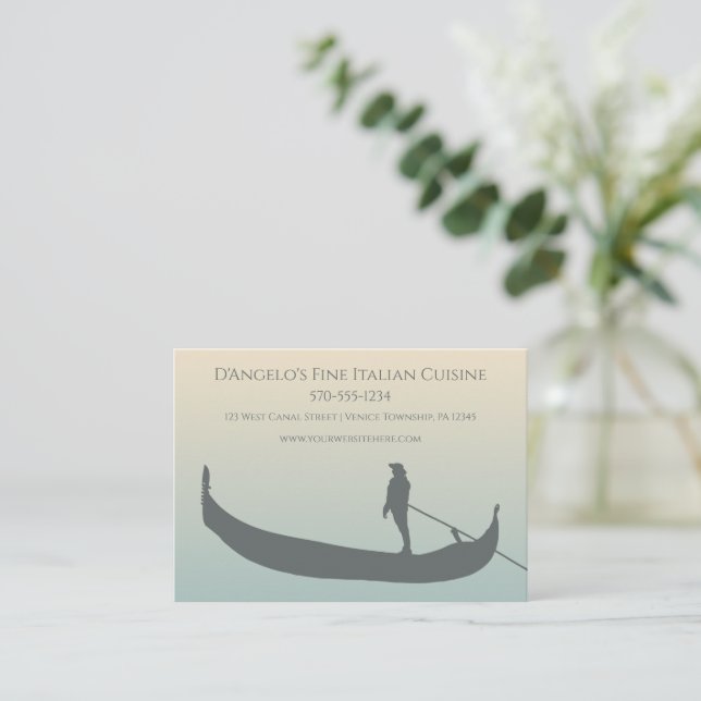 Carte De Visite Gondola Silhouette Restaurant italien ou Voyage (Debout devant)