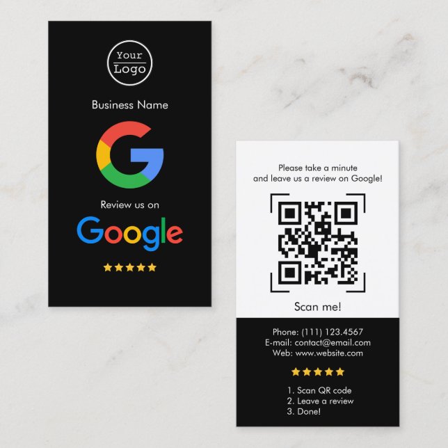 Carte De Visite Google Avis | Business Review Link QR Code (Devant / Derrière)