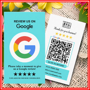 Carte De Visite Google Avis   Business Review Turquoise QR Code
