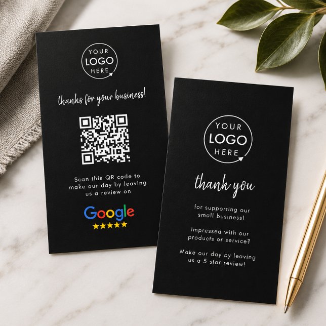 Carte de visite Google Avis | Lien de révision cod (Google Review interactive QR code business cards branded with your company logo.)