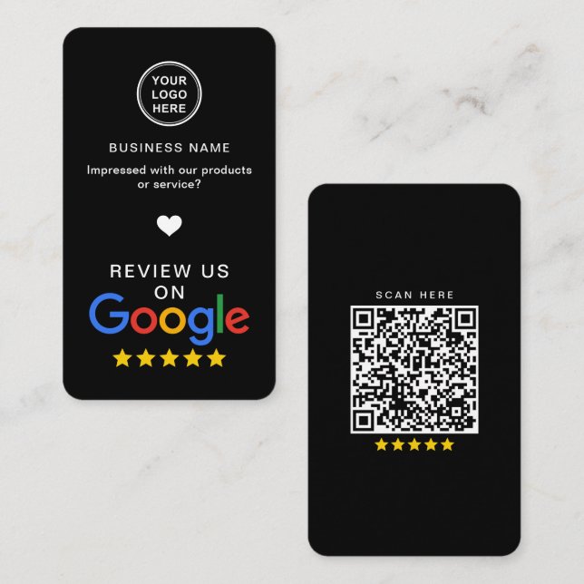 Carte De Visite Google Review Avec QR Code Slek Noir (Devant / Derrière)