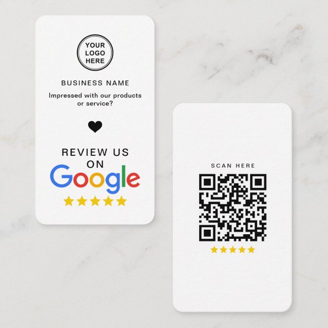 Carte De Visite Google Review Avec QR Code Style Moderne (Devant / Derrière)