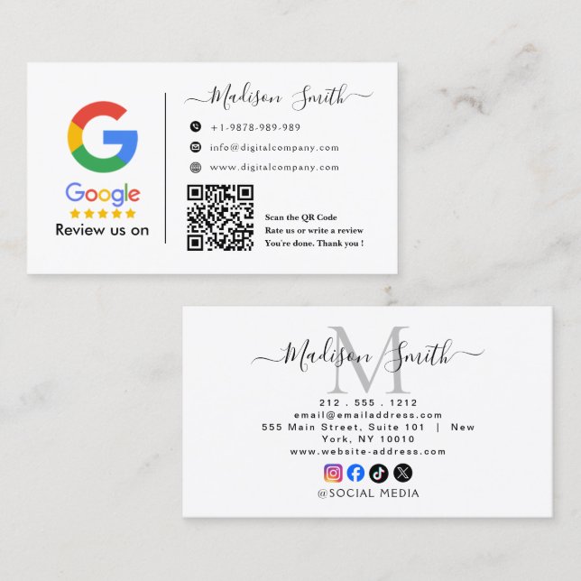 Carte De Visite Google Review With QR Code Link Business Card (Devant / Derrière)