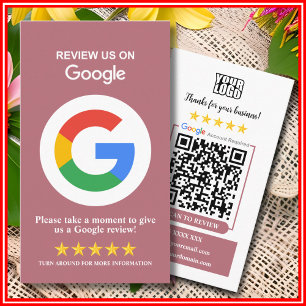 Carte De Visite Google Reviews Laissez un avis Code QR Rose Gold