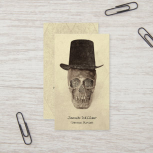 Carte De Visite Goth Crâne avec chapeau Sepia Vintage Tattoo Shop