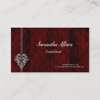 Carte De Visite Goth Red Damask Coeur argenté