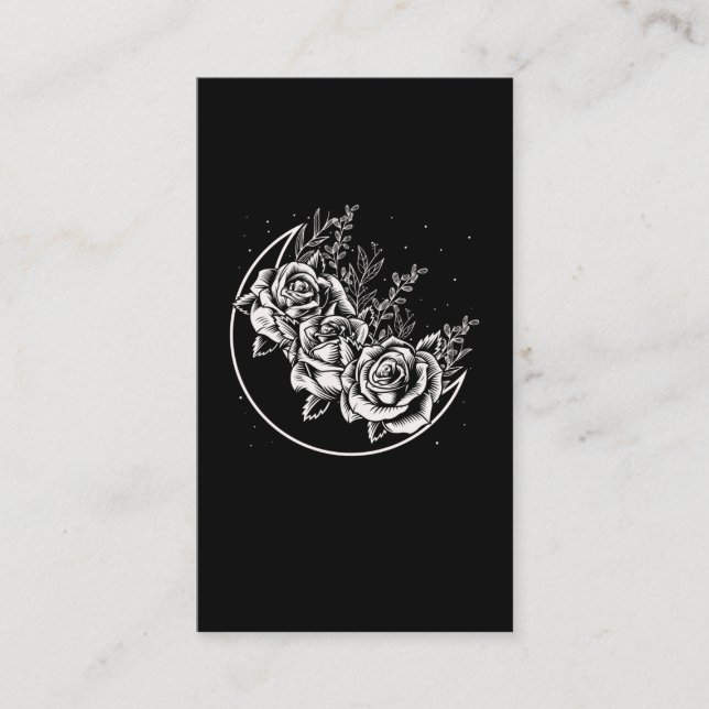 Carte De Visite Goth Rose Lune Gothique Wicca Crescent Fleurs (Devant)