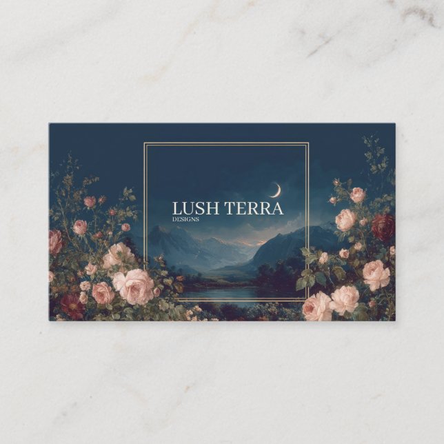 Carte De Visite Gothic Fairytale Crescent Moon Lake Floral (Devant)