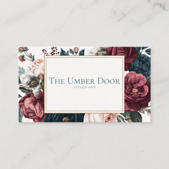 Carte De Visite Gothic Rose Floral Burgundy and Navy Gold Frame (Devant)
