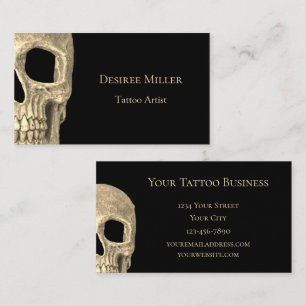 Carte De Visite Gothique, crâne humain Visage Beige Black Tattoo