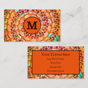 Carte De Visite Gothique Crâne Orange Black Pop Art Motif Monogram