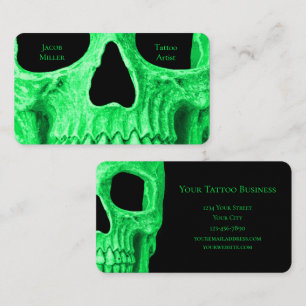 Carte De Visite Gothique Crâne visage Neon vert Tattoo Shop noir