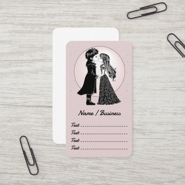 Carte De Visite Gothique Emo Enfants Kiss Valentine's Day (Devant/Arrière en situation)