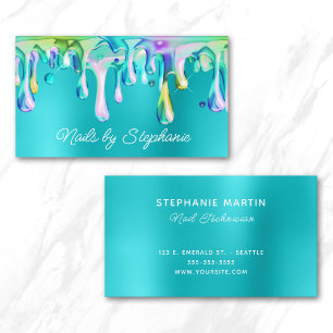 Carte De Visite Goutte Liquide Holographique Bleu Turquoise