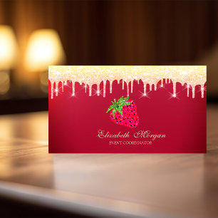 Carte De Visite Gouttes de paillettes cool rouge fraise