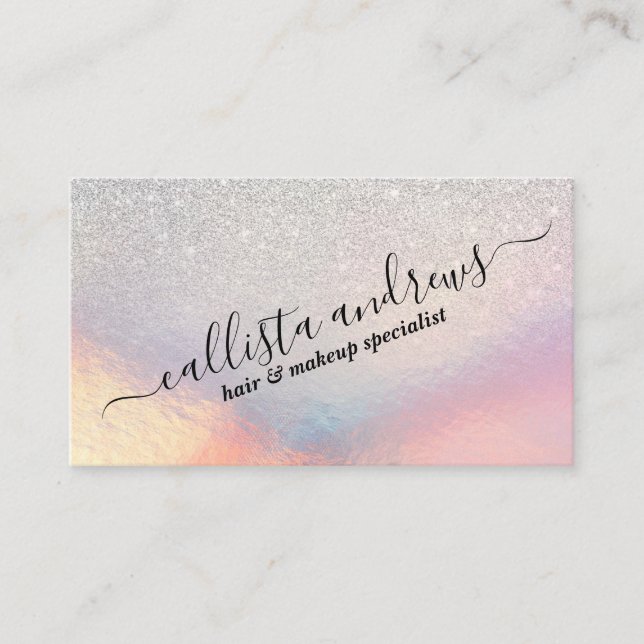Carte De Visite Gradient holographique de Silver Glitter (Devant)